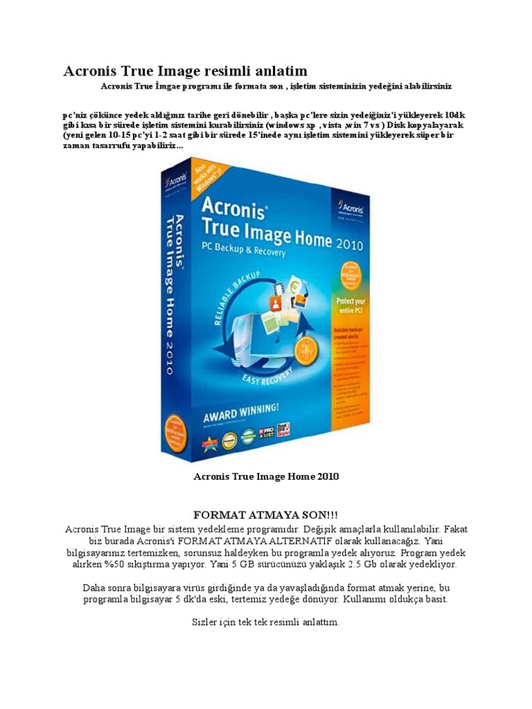 Acronis True Image Resimli Anlatim