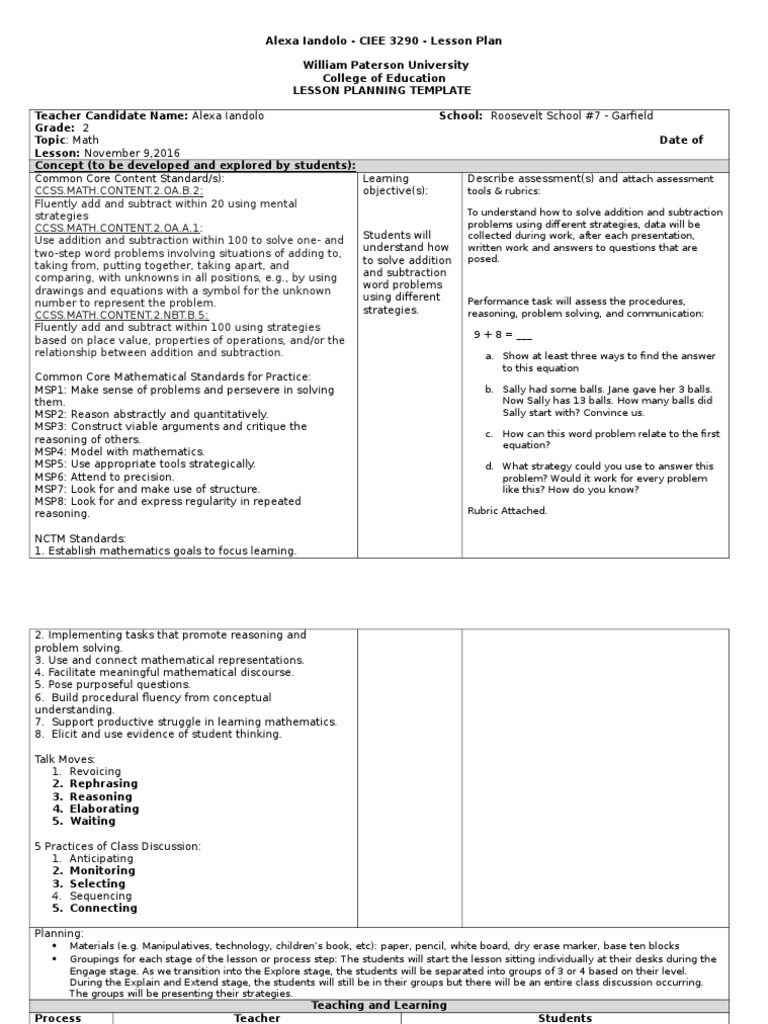 2nd Grade Math Lesson Plan Template | PDF | Teaching Mathematics ...