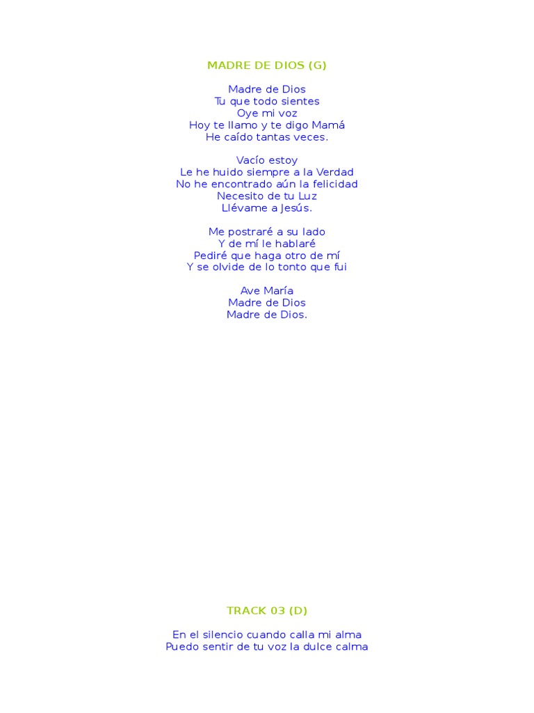 Canciones Devocionales a la Virgen María | PDF | María, madre de Jesús ...