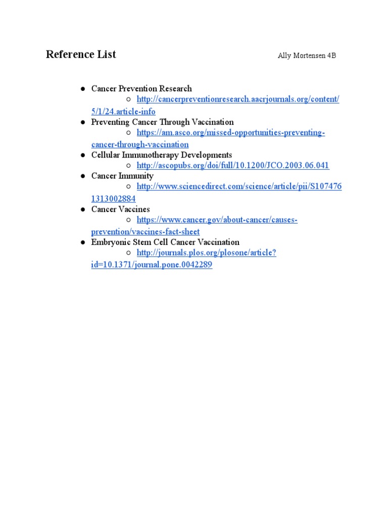 Cancer Research Reference List | PDF | Science & Mathematics
