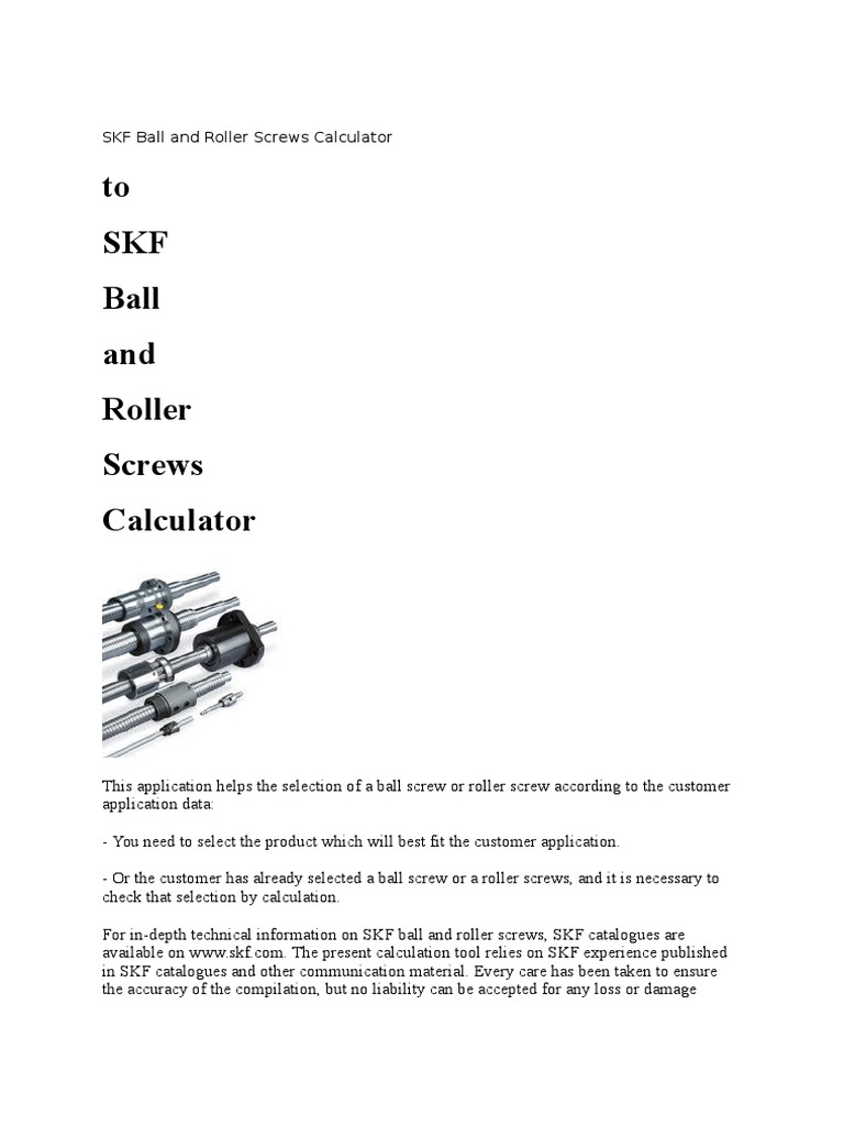 SKF Ball and Roller Screws Calculator | PDF | Technology & Engineering