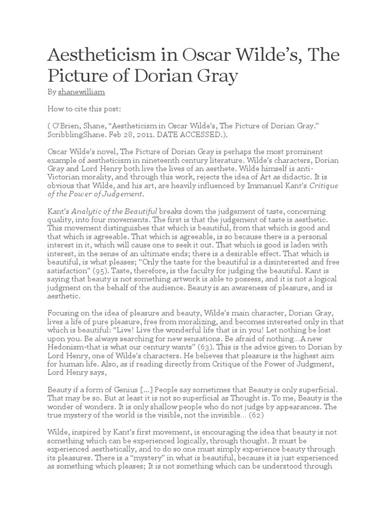 Aestheticism in Oscar Wilde | PDF | The Picture Of Dorian Gray ...