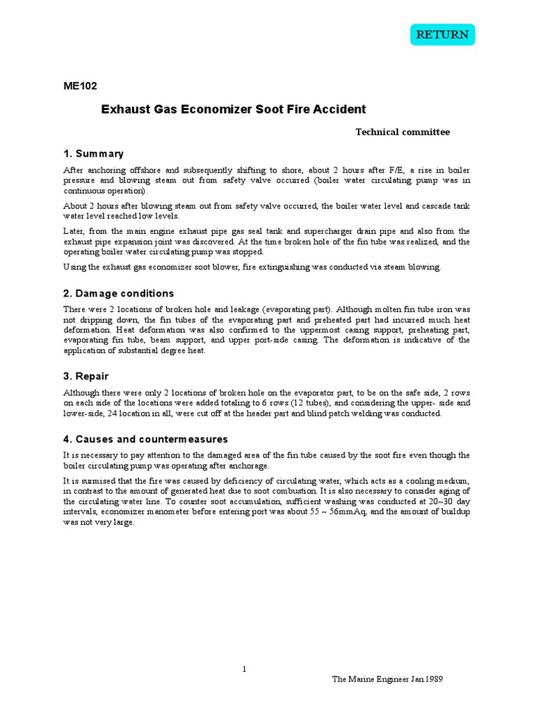 Exhaust Gas Economizer Soot Fire Accident Return PDF Boiler Steam