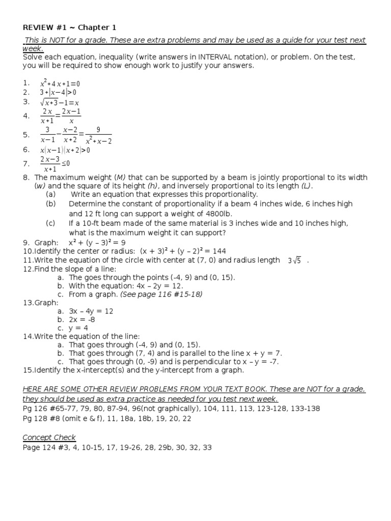 Reviewing Chapter 1: Solving Equations, Inequalities, and Problems ...