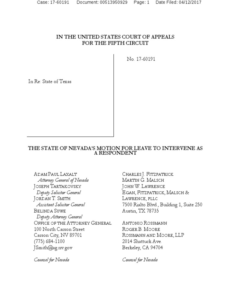 State of Nevada Motion For Leave To Intervene Download Free PDF