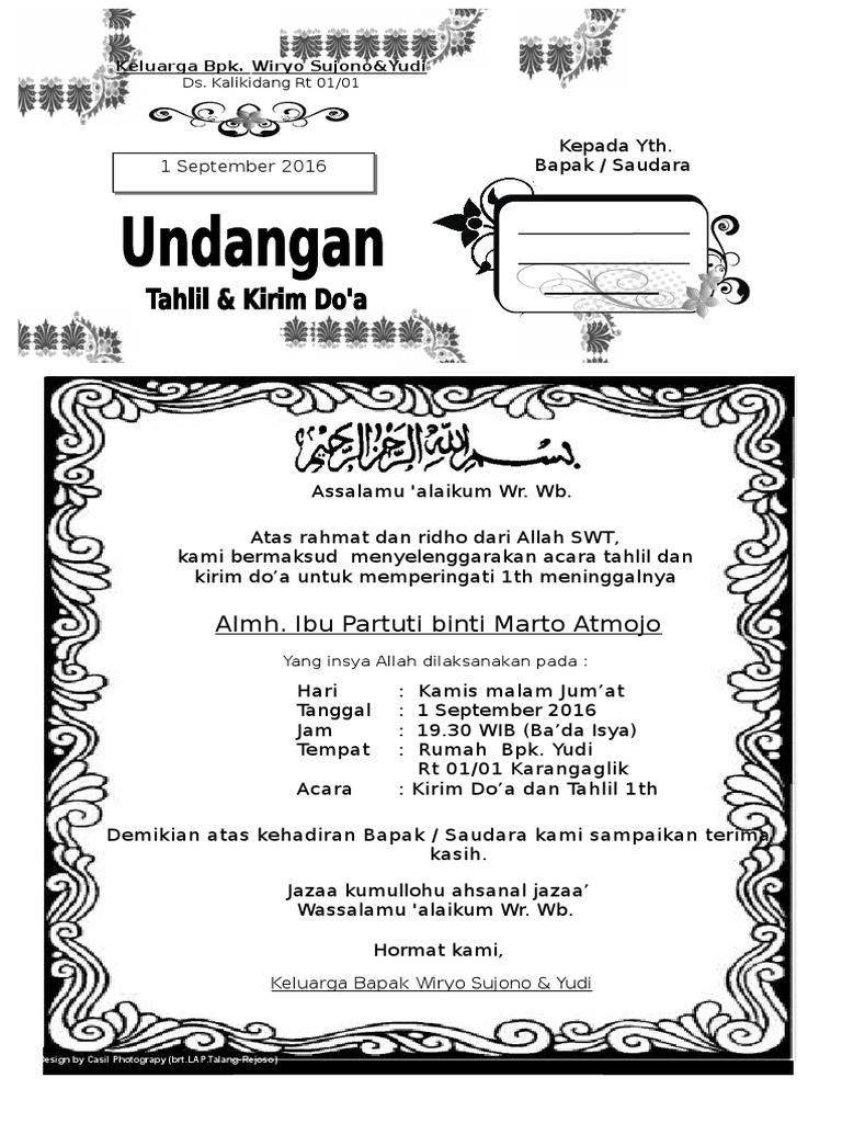 63 Contoh Undangan Acara Tahlil Terbaik