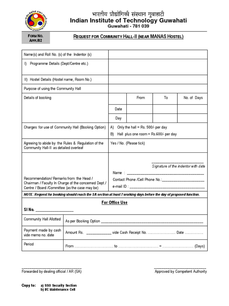 Community Hall Booking Application Form | PDF | Government | Business