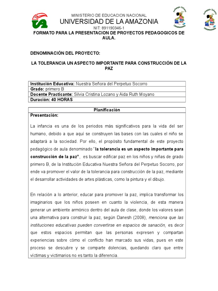 Formato para La Presentacion de Proyectos Pedagogicos de Aula | PDF ...