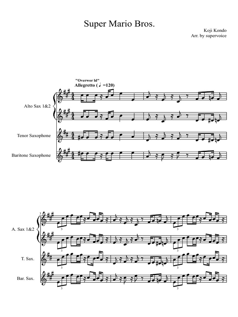 Super Mario Saxophone Sheet Music | PDF | Woodwind Instruments | Nintendo