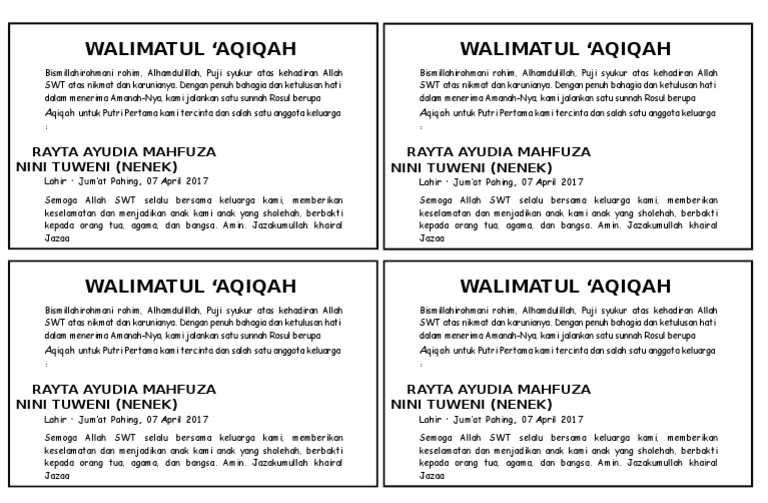 Walimatul Aqiqah Walimatul Aqiqah Rayta Ayudia Mahfuza  Walimatul Aqiqah Walimatul Aqiqah Rayta Ayudia Mahfuza
