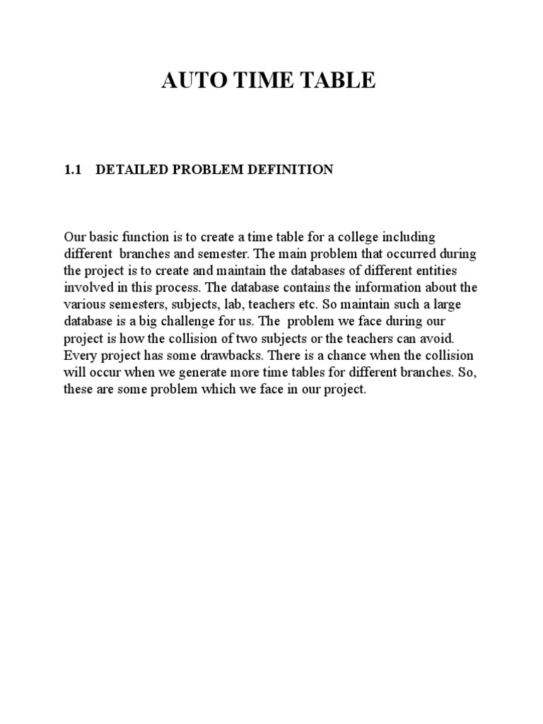 Automatic Timetable Generation Overview | PDF | Databases ...