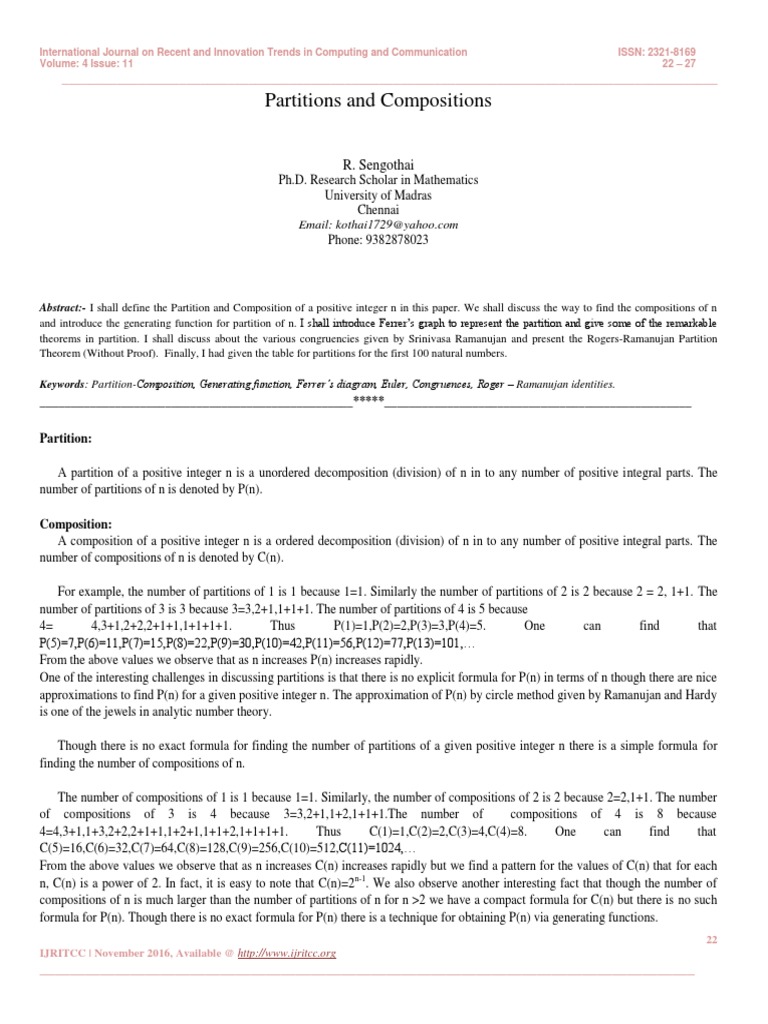 Partitions and Compositions Function (Mathematics) Numbers
