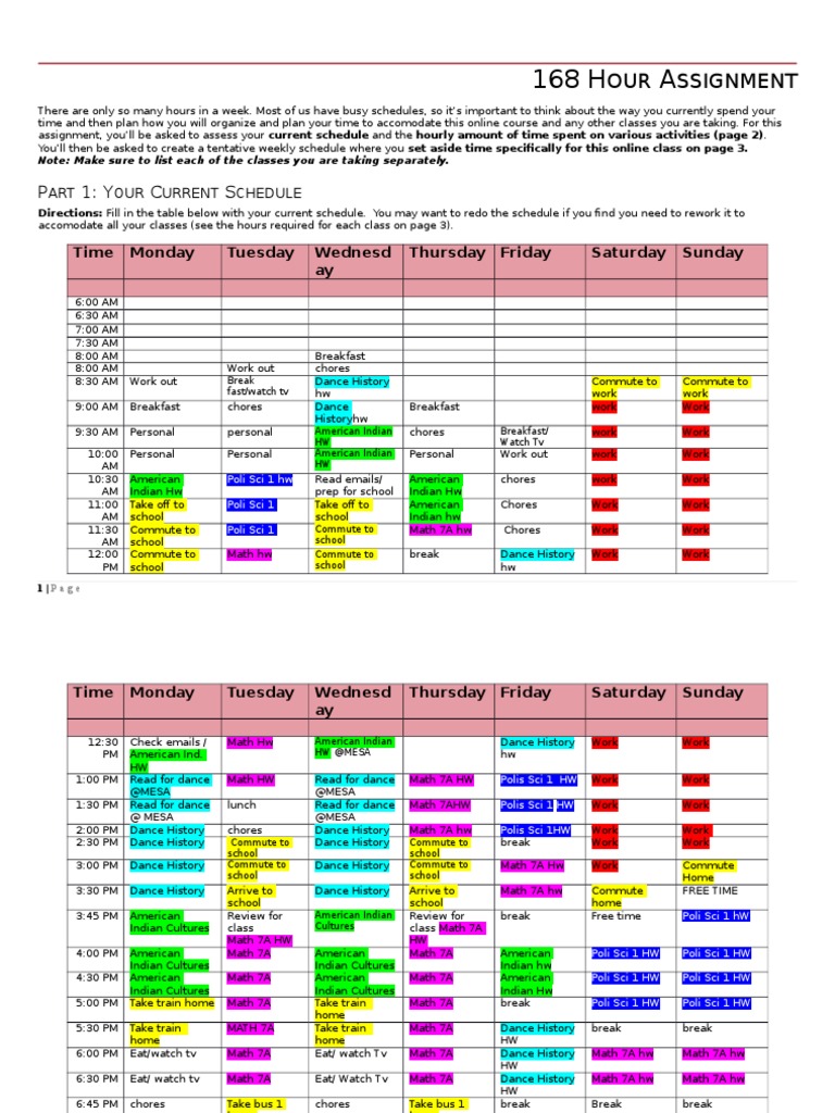 168 Hour Assignment Revised Workweek And Weekend Further Education