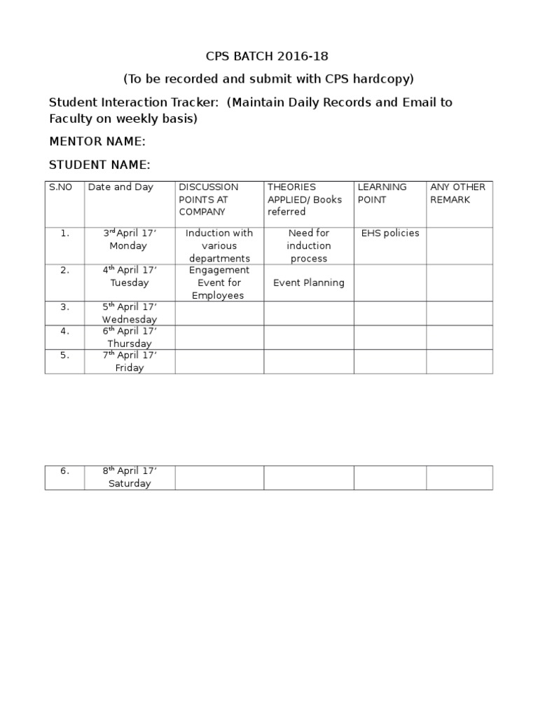 Student Interaction Tracker Template | PDF