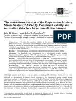 The Short-Form Version of The Depression Anxiety Stress Scales (DASS-21) : Construct Validity and Normative Data in A Large Non-Clinical Sample