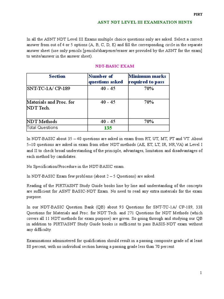 Asnt NDT Level III Examination Hints | PDF | Test (Assessment) | Cognition