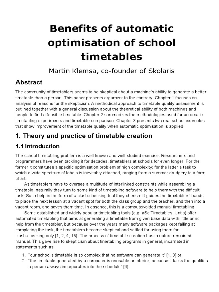 Timetable Automation for Schools | PDF | Mathematical Optimization ...