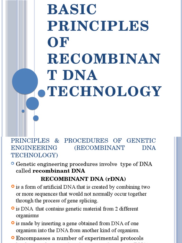 Basic Principles of Recombinant DNA Technology (173865) | PDF ...