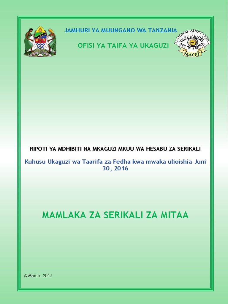 Ripoti Ya Ukaguzi Wa Taarifa Za Fedha Za Mamlaka Za Serikali Za Mitaa ...