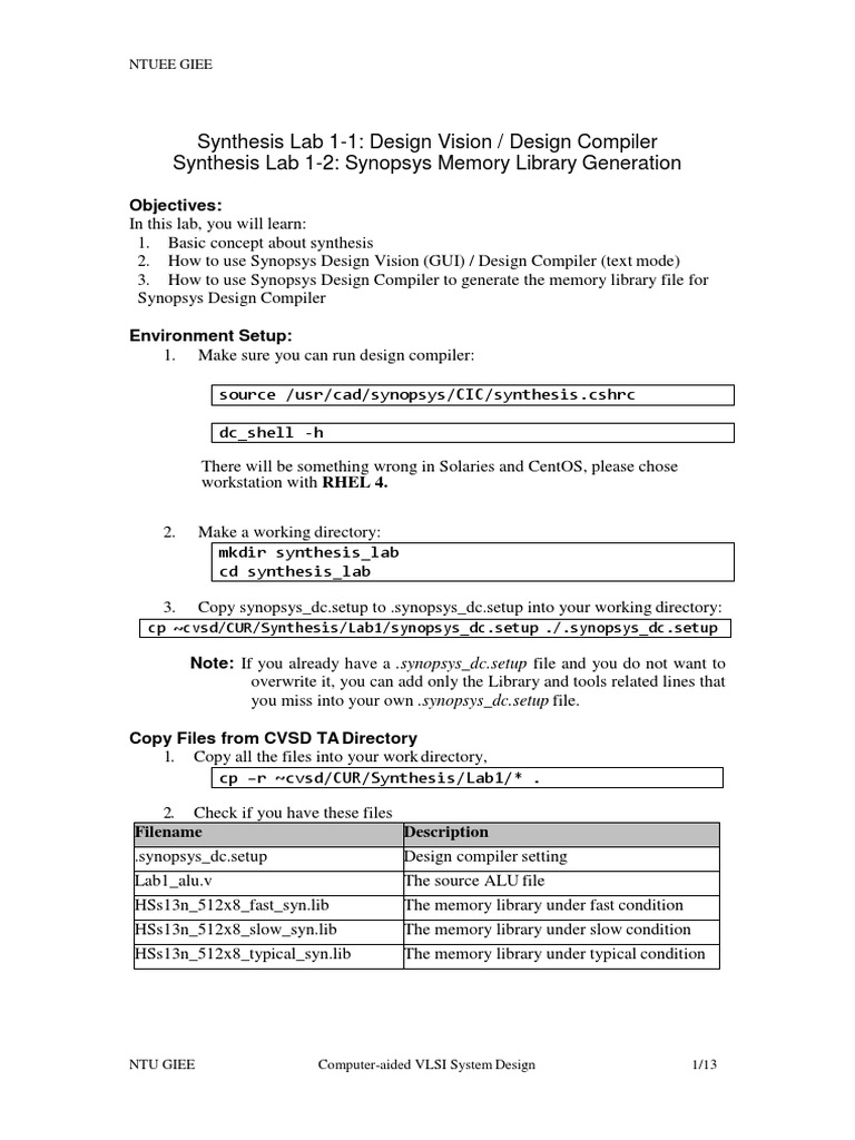 VLSI System Design: Synopsys Synthesis Lab Guide | PDF | Library ...
