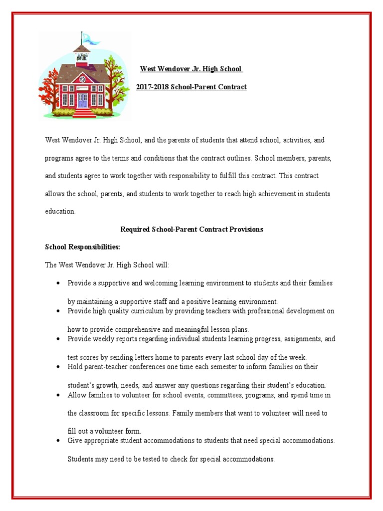 School-Parent Contract | PDF | Homework | Teachers