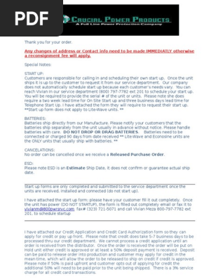 CPP Letter Order Confirmation - Special Instructions