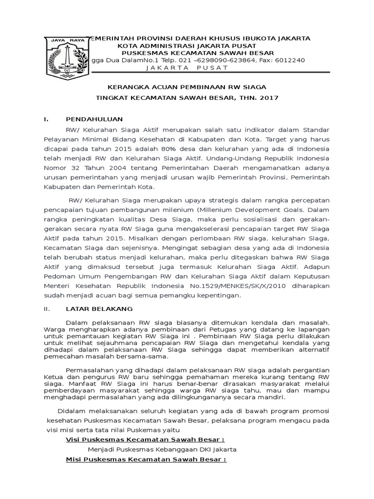 Kerangka Acuan Pembinaan RW Siaga