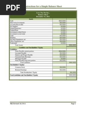 Basic Instructions for a Simple Balance Sheet