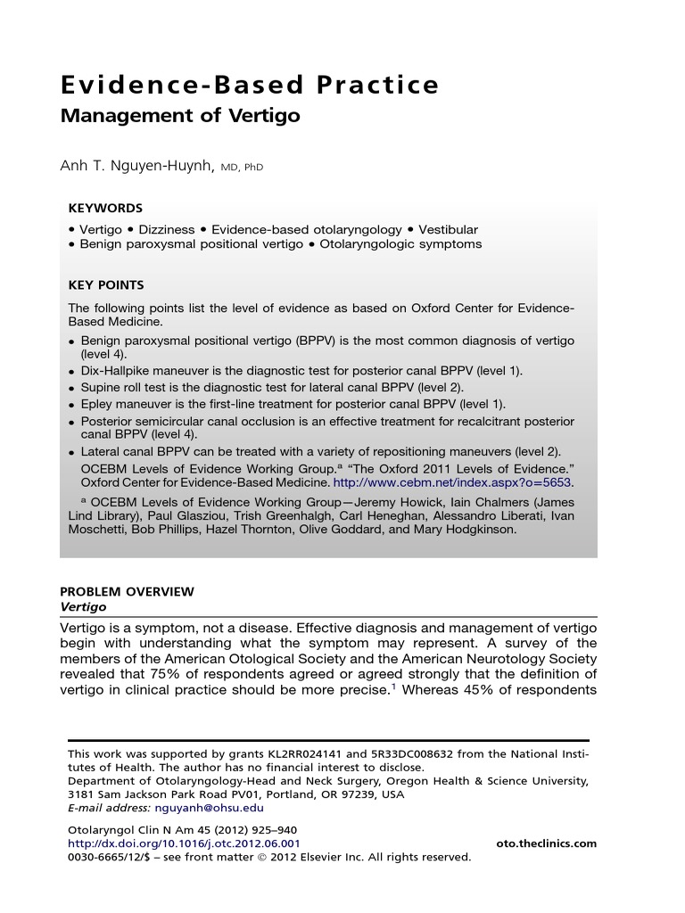 Evidence-Based Vertigo Management Guide | PDF | Vertigo | Randomized ...