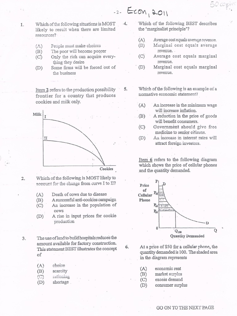 CAPE Economics Unit 1 Paper 1 2011 | PDF