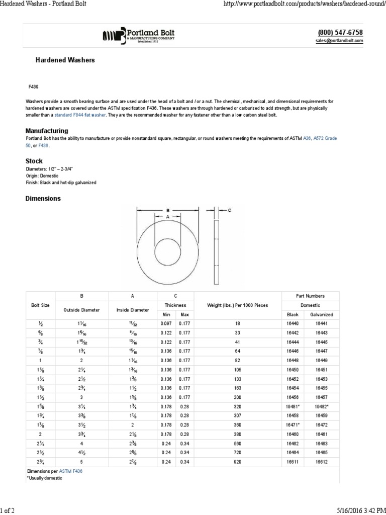 Hardened Washers Overview and Specs | PDF | Washer (Hardware) | Screw