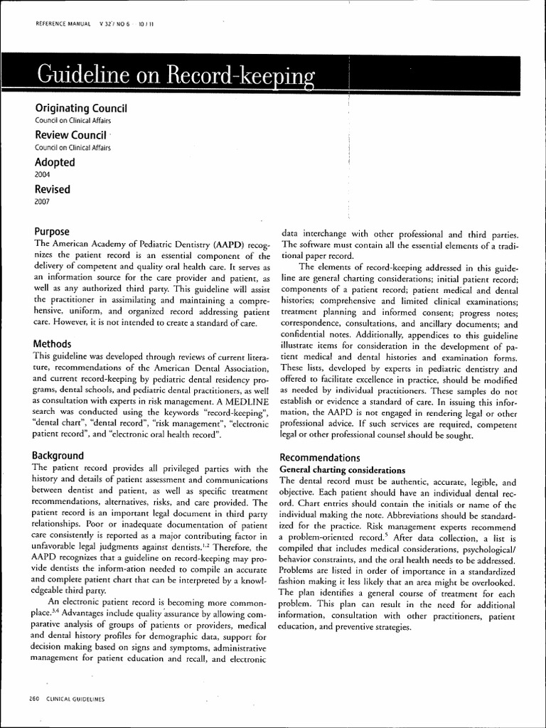 Guideline of Recordkeeping Dentistry Oral Hygiene