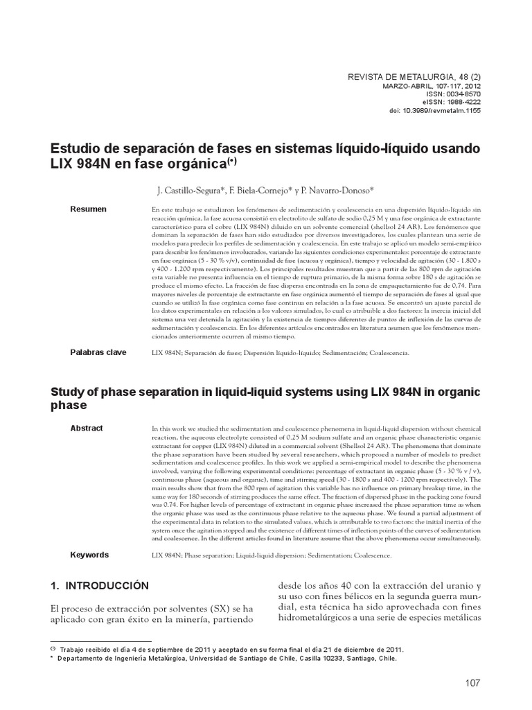 Estudio de LIX 984N en separación de fases | PDF | Cobre | Agua