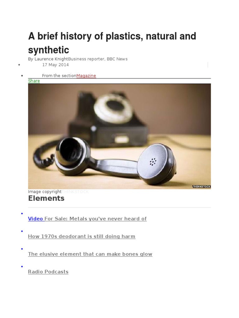 A Brief History of Plastics PDF Plastic Polyethylene