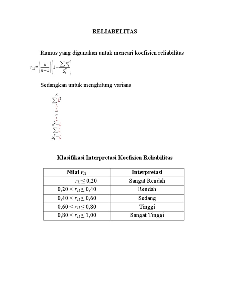 Kriteria dan Rumus Reliabilitas Soal | PDF