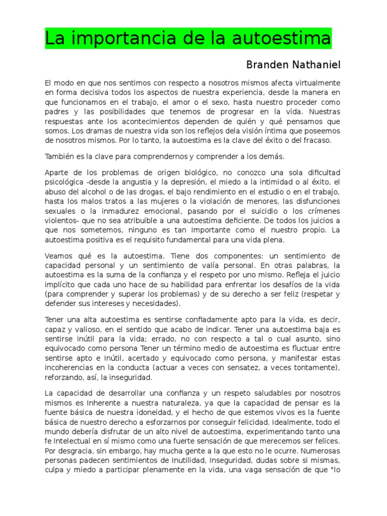 La Importancia de La Autoestima | PDF | Autoestima | Actitud psicológica