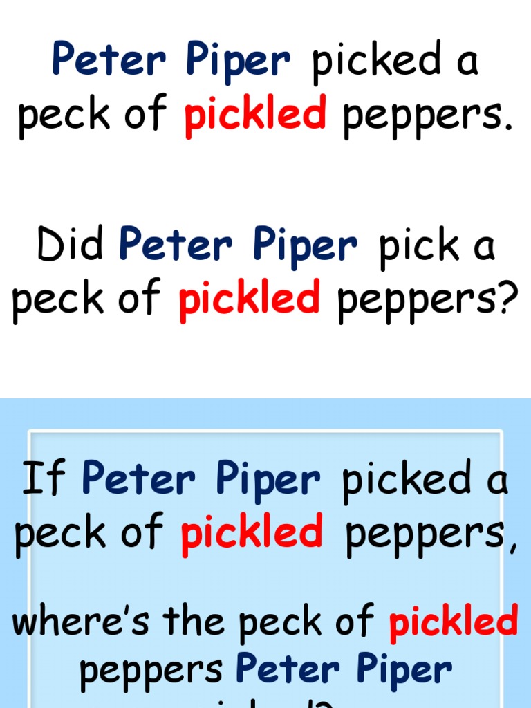 Peter Piper Picked A Peck Of Pickled Peppers Pptx Sports