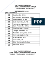 Daftar Pengawas Ujian Tengah Semester Ganjil 2016/2017