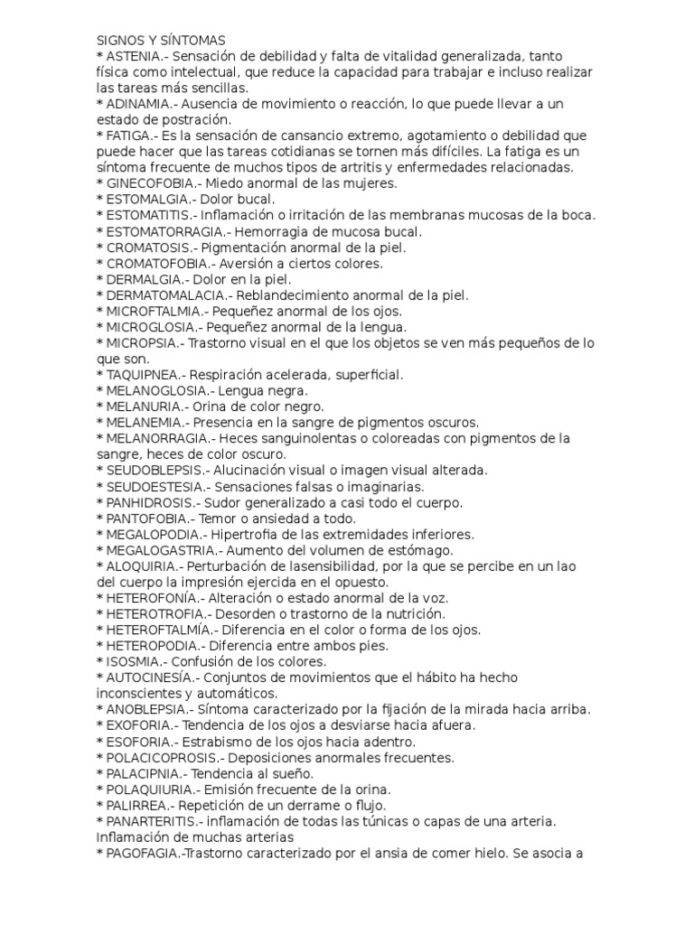 Signos y Síntomas Lista | Esophagus | Lung