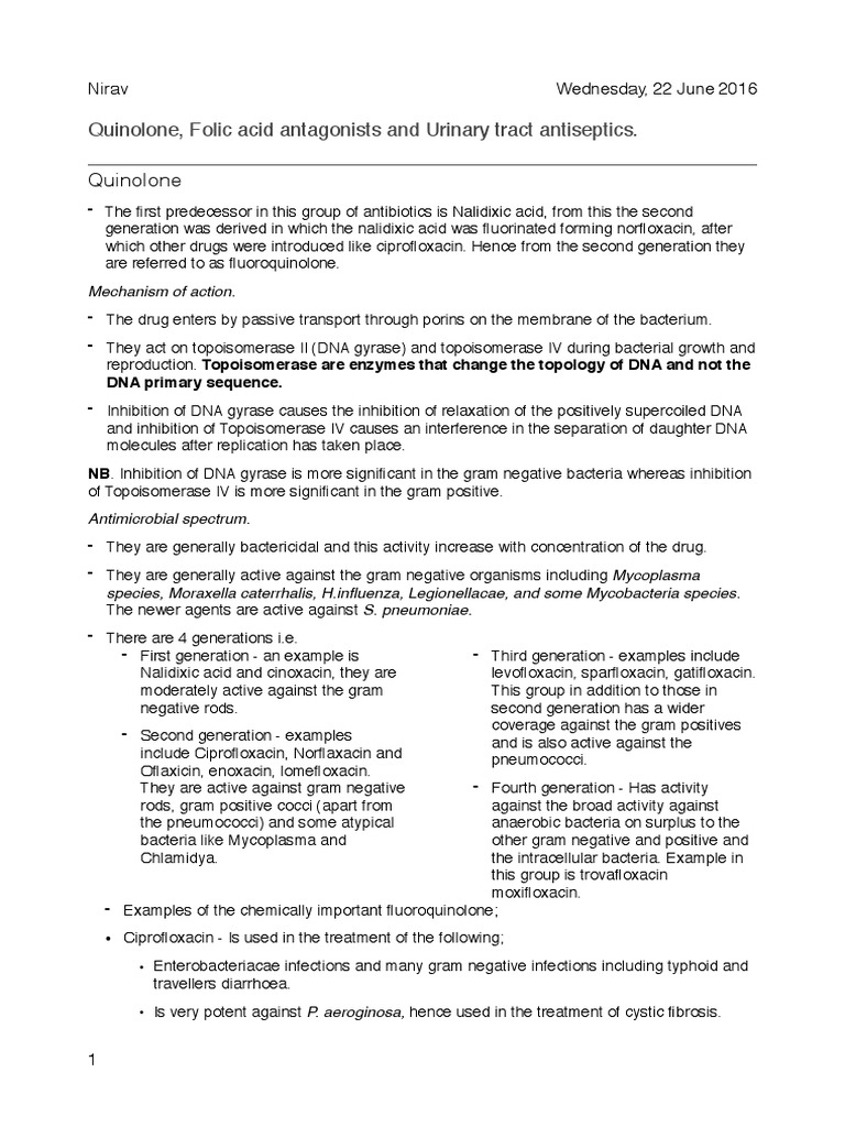 Quinolone Quinolone, Folic Acid Antagonists and Urinary Tract