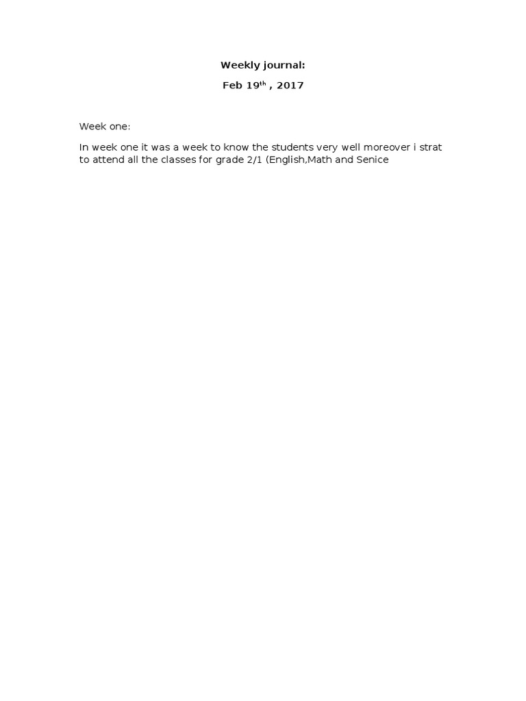Grade 2/1 Weekly Journal Entry | PDF