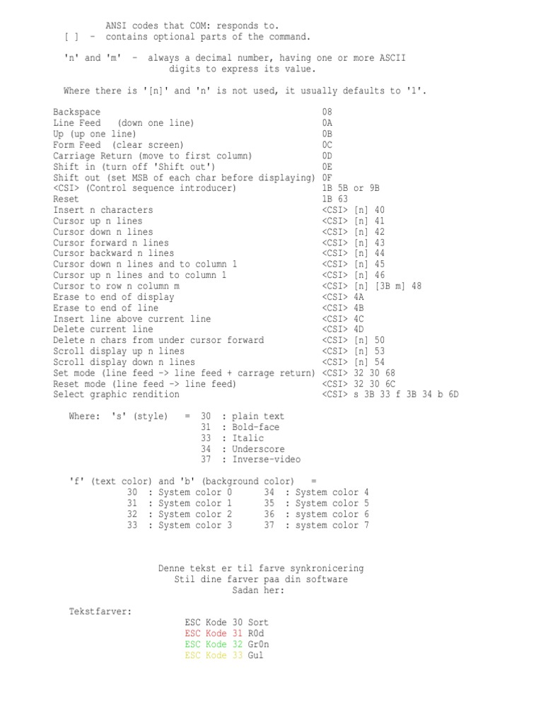 ANSI Control Codes and Colors Guide | PDF | Areas Of Computer Science ...