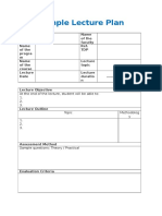 Sample Lecture Plan: Name of The Centre Name of The Faculty Name of The Progra M Ref. TDP