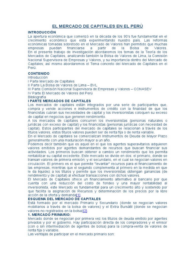 El Mercado de Capitales en El Perú | PDF | Bolsa | Compartir (Finanzas)
