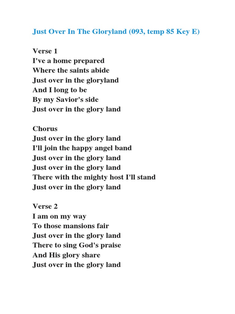 Just Over In The Gloryland Lyrics PDF | PDF | Songs | Musical Compositions