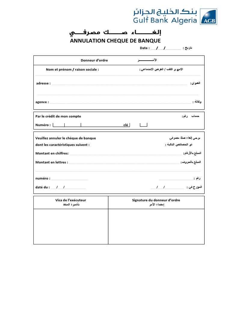 Annulation Cheque Banque
