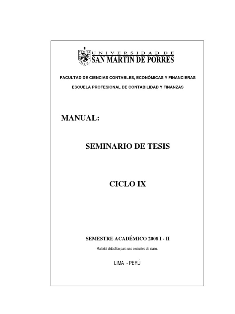 Manual Para El Seminario De Tesis Ii Guía Para El Desarrollo De
