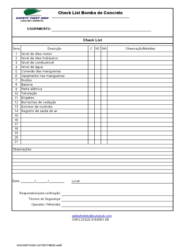 Cópia de Check List Bomba de Concreto | PDF