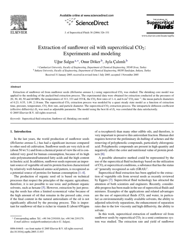 Extraction of Sunflower Oil With Supercritical CO2 PDF