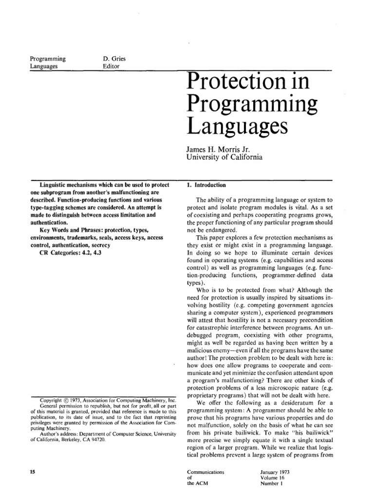 Protection in Programming Languages | PDF | Subroutine | Parameter ...